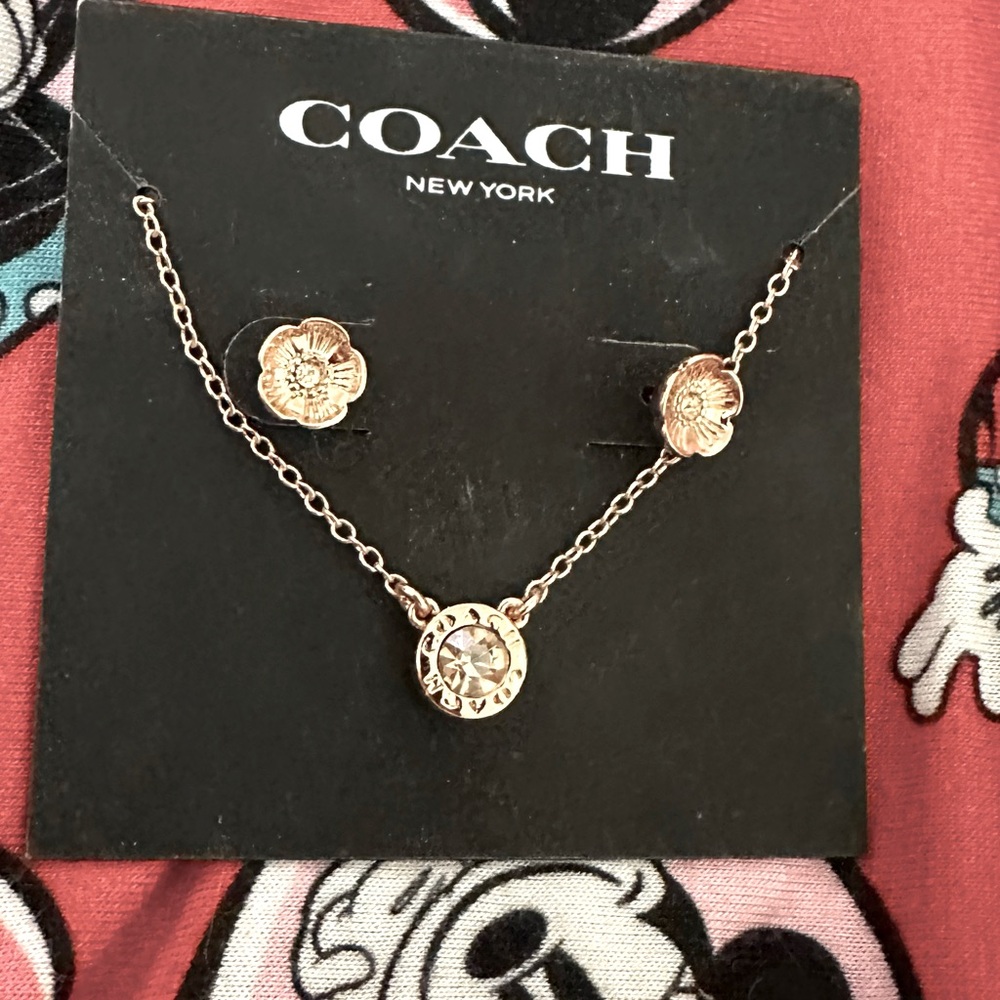NWT Coach Rose Gold Earring & Necklace Set
